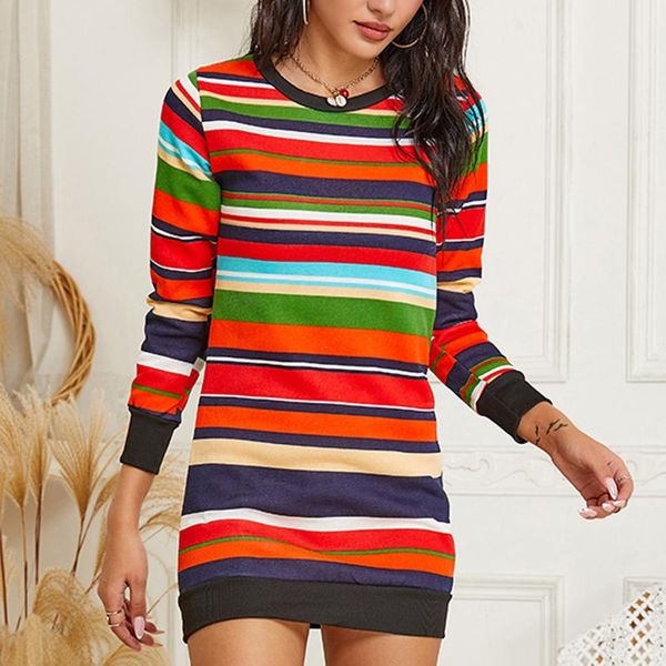 women fashion multcolor stripe print casual long sleeve dress o-neck loose knee-length dresses lady elegant sheath slim dress, Black;gray
women fashion multcolor stripe print casual long sleeve dress o-neck loose knee-length dresses lady elegant sheath slim dress, Black;gray