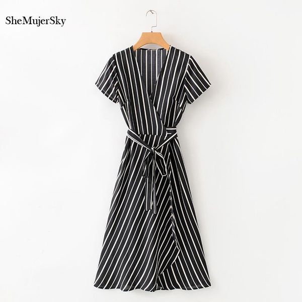 shemujersky summer black women midi wrap dress striped print short sleeve a-line dresses 2020 dot print bandage dress1, Black;gray
shemujersky summer black women midi wrap dress striped print short sleeve a-line dresses 2020 dot print bandage dress1, Black;gray