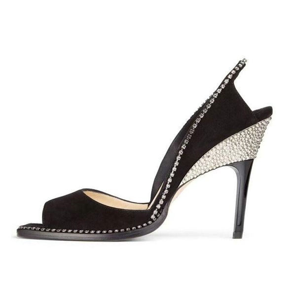 sandals summer crystal studs thin wedge heels women suede back strap peep toe gladiator lady rhinestone sole high heel shoes, Black
sandals summer crystal studs thin wedge heels women suede back strap peep toe gladiator lady rhinestone sole high heel shoes, Black