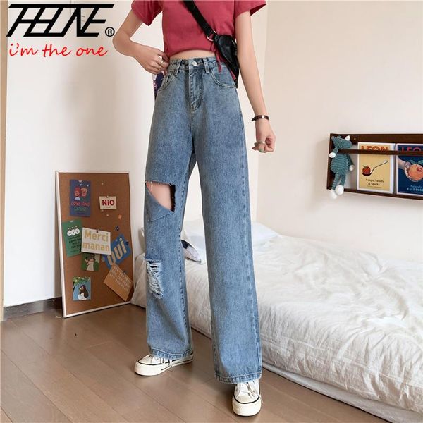 women's jeans thhone ripped pants fashion high waist denim loose wide leg trousers casual female pantalones vaqueros mujer, Blue 
women's jeans thhone ripped pants fashion high waist denim loose wide leg trousers casual female pantalones vaqueros mujer, Blue