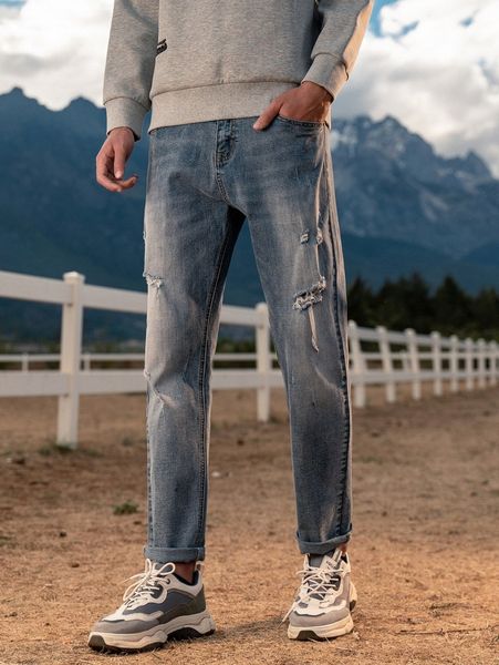 men slant pocket ripped jeans 23ct#, Blue
men slant pocket ripped jeans 23ct#, Blue