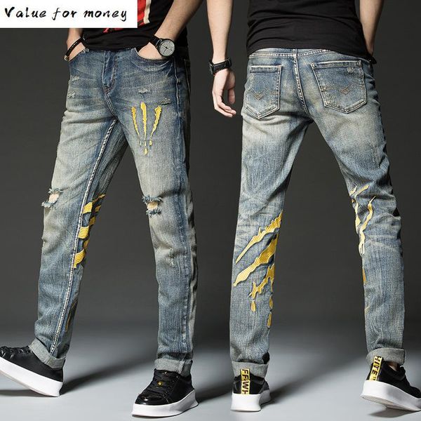 mens rock blue hip hop jeans embroidered multiple badges patch pants europe and stretch denim fashion ripped slim jeans
mens rock blue hip hop jeans embroidered multiple badges patch pants europe and stretch denim fashion ripped slim jeans