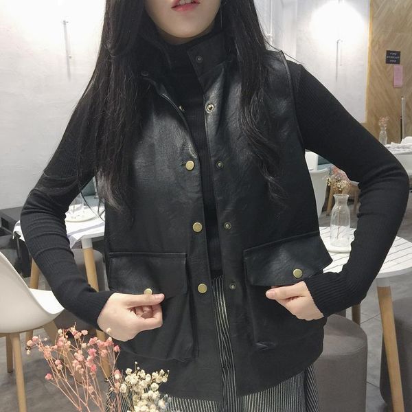 2021 new spring plutonium leather women sleeveless solid color jacket vest mrs y189 v1jl, Black
2021 new spring plutonium leather women sleeveless solid color jacket vest mrs y189 v1jl, Black