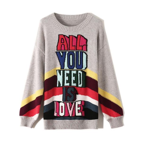 autumn winter new long sleeve sweater women's sweater rainbow stripes letter jacquard loose, White;black
autumn winter new long sleeve sweater women's sweater rainbow stripes letter jacquard loose, White;black