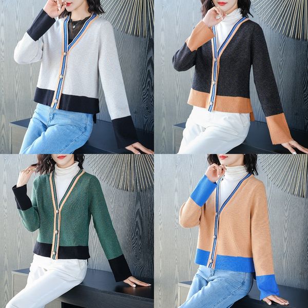 2020 autumn new short knitted coat sweater small coat women v-neck long sleeve color matching sweater temperament women's cardigan rwuh, White;black
2020 autumn new short knitted coat sweater small coat women v-neck long sleeve color matching sweater temperament women's cardigan rwuh, White;black