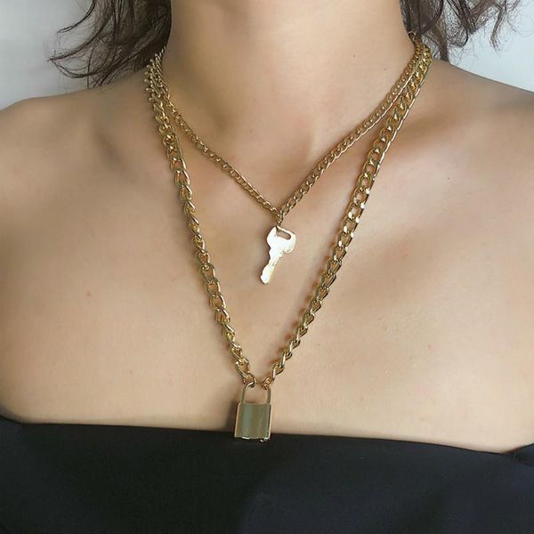 2020 new fashion double layer alloy chain neck chain jewelry simple concentric lock type key pendant necklace women, Silver
2020 new fashion double layer alloy chain neck chain jewelry simple concentric lock type key pendant necklace women, Silver