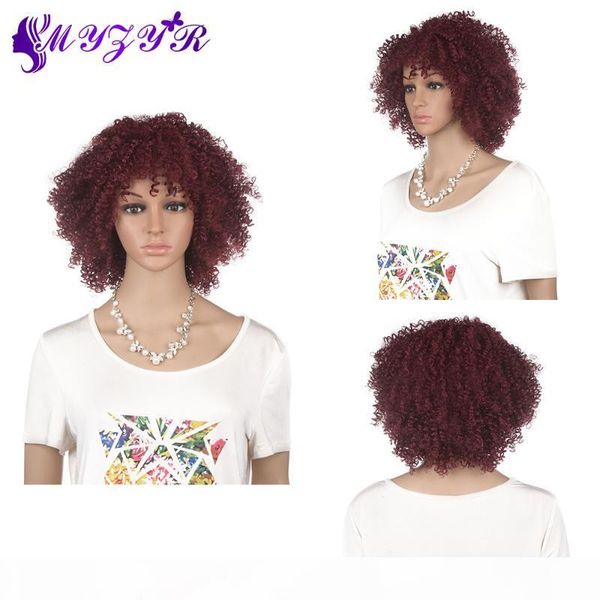 zyr short afro curly wig high temperature fiber wig for women wine purple curly wigs 12 inches bouncy synthetic wigs, Black