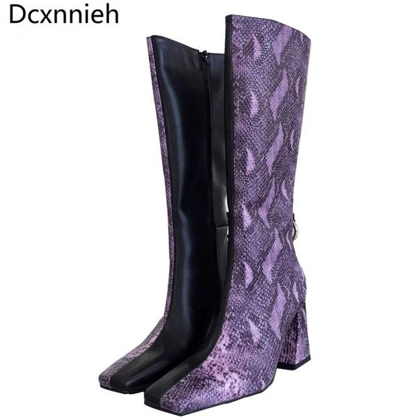 boots runway purple snake pattern square toe knee high women chunky heels genuine leather for woman silver, Black
boots runway purple snake pattern square toe knee high women chunky heels genuine leather for woman silver, Black