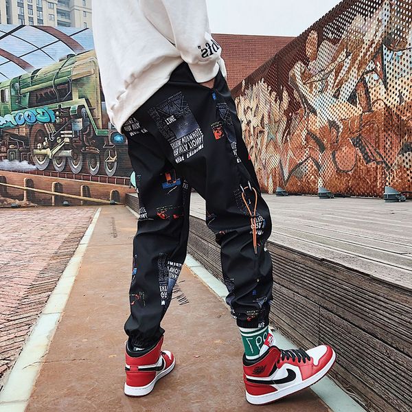 hip-hop men's loose jogging with printed streetwear harem clothes ankle trousers casual sports pants, Black
hip-hop men's loose jogging with printed streetwear harem clothes ankle trousers casual sports pants, Black