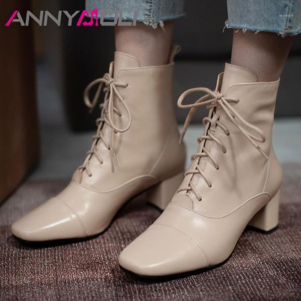 annymoli real leather high heel short boots ankle boots women shoes square toe block heels lace up lady autumn winter 401, Black
annymoli real leather high heel short boots ankle boots women shoes square toe block heels lace up lady autumn winter 401, Black