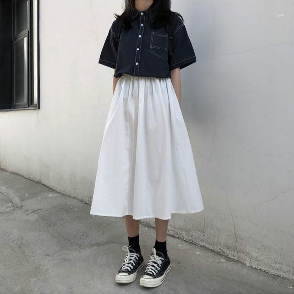 women spring summer skirts preppy style simple loose high waist elastic solid color a-line all match cotton skirt for student1, Black
women spring summer skirts preppy style simple loose high waist elastic solid color a-line all match cotton skirt for student1, Black