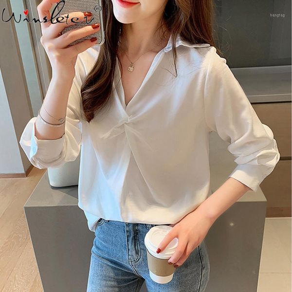women blouses 2020 autumn long sleeve turn-down collar pullovers loose korean style cotton women shirts all match t07106k1, White
women blouses 2020 autumn long sleeve turn-down collar pullovers loose korean style cotton women shirts all match t07106k1, White