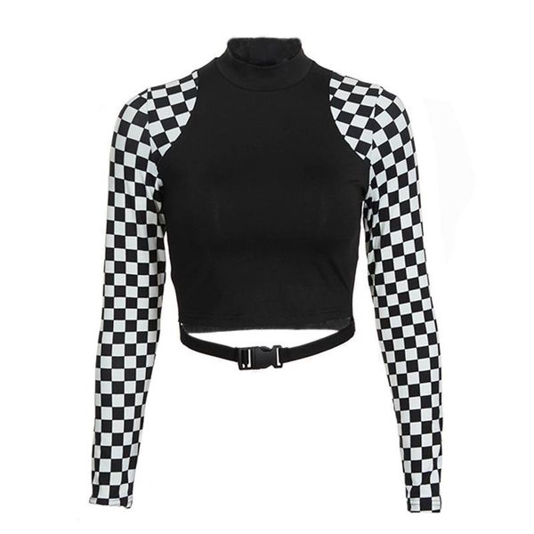 checkerboard long sleeve crop turtleneck buckle t-shirt women harajuku tee shirt plaid funny t shirt, White
checkerboard long sleeve crop turtleneck buckle t-shirt women harajuku tee shirt plaid funny t shirt, White