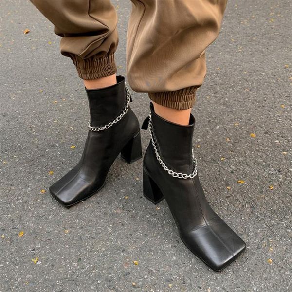 pxelena ins genuine leather ankle boots women metal chain square toe block high heels boots lady dress party office shoes 39, Black
pxelena ins genuine leather ankle boots women metal chain square toe block high heels boots lady dress party office shoes 39, Black