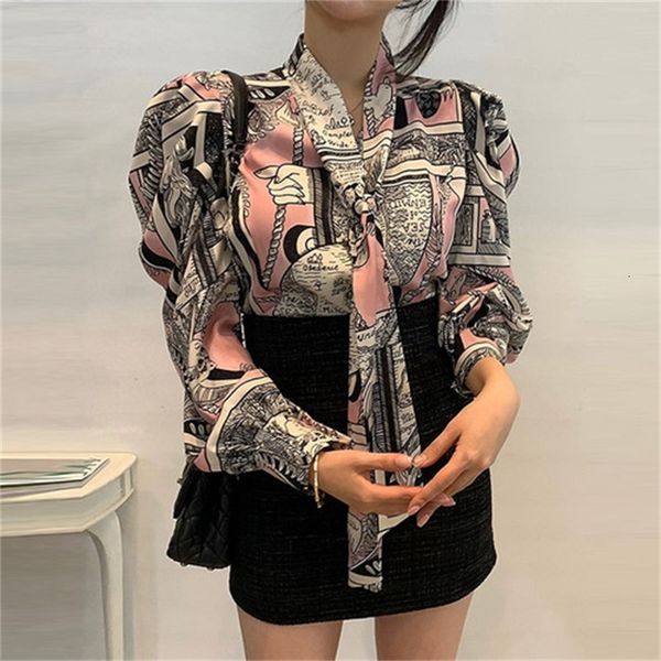2021 new women's large-size shirts graffiti pattern bow collar puff retro-loose blouse lace to female shirt spring rteu, White
2021 new women's large-size shirts graffiti pattern bow collar puff retro-loose blouse lace to female shirt spring rteu, White
