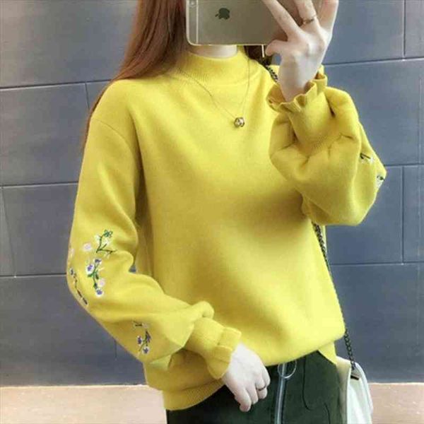 half turtleneck sweater womens embroidered pullover knitting autumn winter loose yellow plus size clothes female, White;black
half turtleneck sweater womens embroidered pullover knitting autumn winter loose yellow plus size clothes female, White;black