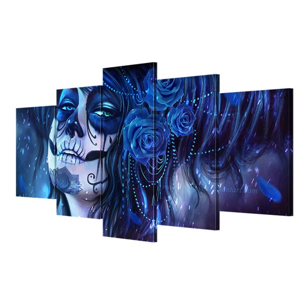 canvas home decor modular wall art picture 5 pcs sugar skull and blue flowers painting for living room hd print poster(no frame
canvas home decor modular wall art picture 5 pcs sugar skull and blue flowers painting for living room hd print poster(no frame