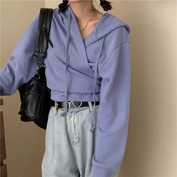 hooded pullovers crop casual autumn style loose women's clothing lace-up sweatshirts female korean hoodies fashion brand new1, Black