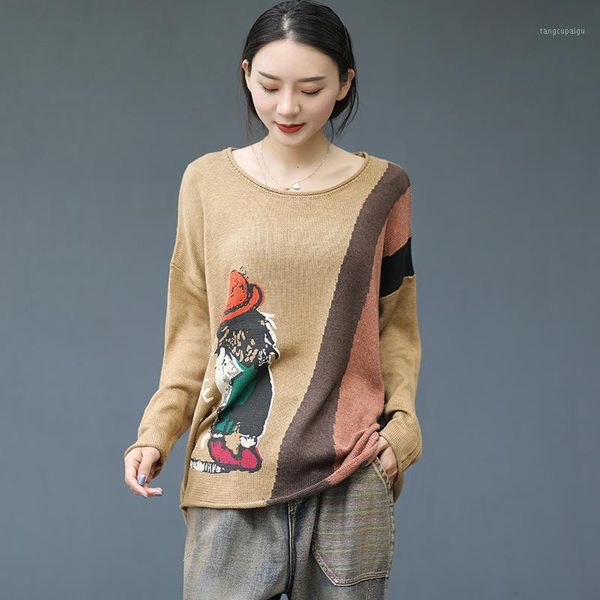 2020 spring sweater women loose knitting retro pullovers female new o-neck print character casual all-match sweater1, White;black
2020 spring sweater women loose knitting retro pullovers female new o-neck print character casual all-match sweater1, White;black