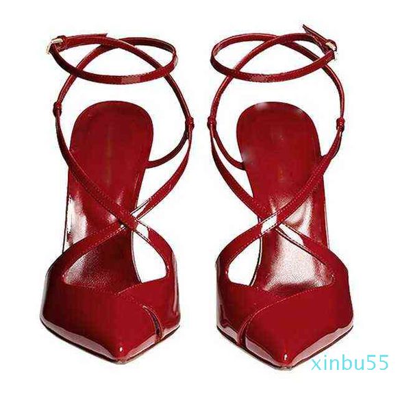 summer red women's sandals patent leather pointed shallow mouth exposed heel high heels thin belt cross strap, Black
summer red women's sandals patent leather pointed shallow mouth exposed heel high heels thin belt cross strap, Black