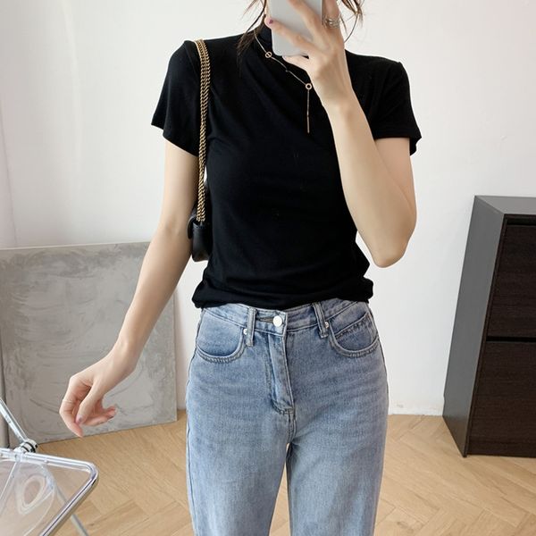 qvde1 basic solid color modal base for women's fall 2020 t half high neck short with telastic rn6gi newshirt shirt shirt sleeves, White
qvde1 basic solid color modal base for women's fall 2020 t half high neck short with telastic rn6gi newshirt shirt shirt sleeves, White