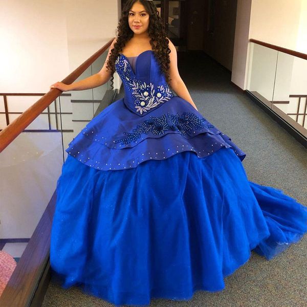 royal blue beaded ball gown quinceanera dresses sequined sweetheart neck sweet 16 dress sweep train satin tiered masquerade gowns, Blue;red
royal blue beaded ball gown quinceanera dresses sequined sweetheart neck sweet 16 dress sweep train satin tiered masquerade gowns, Blue;red