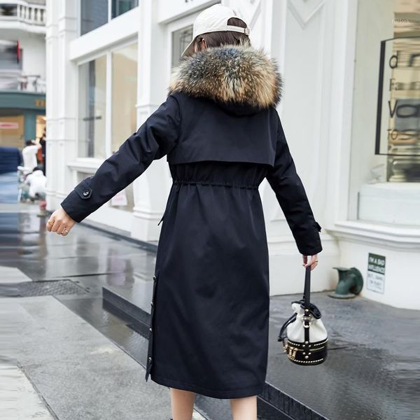 raccoon rex collar winter coat real fur parka for women clothes 2020 t9420 yy2471, Black