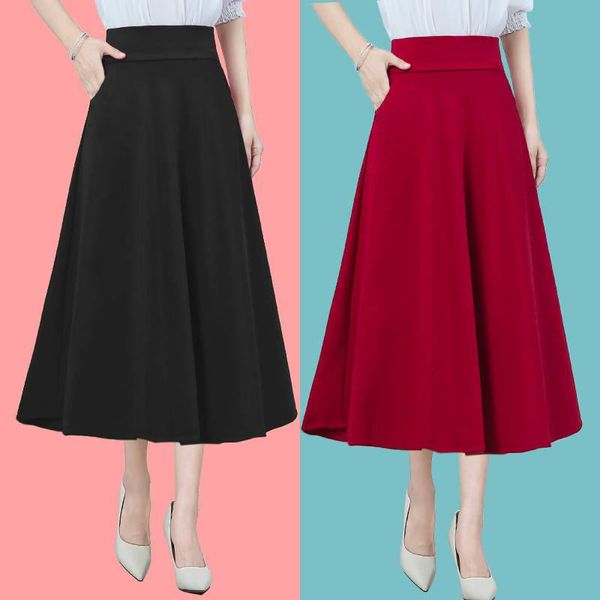 skirts women high waist midi skirt 2021 summer vintage style elastic ladies a line black red wine flare fashion korean f159
skirts women high waist midi skirt 2021 summer vintage style elastic ladies a line black red wine flare fashion korean f159
