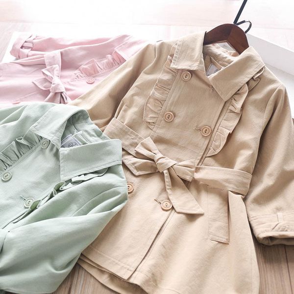 2020 autumn and winter girls double-breasted waistband trench coats, Blue;gray