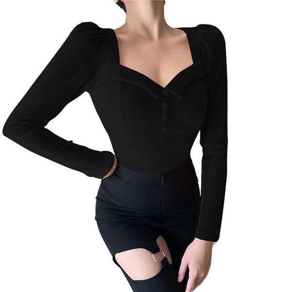 xingqing elegant velvet long puff sleeve v neck button front solid color stretchy t-shirt vintage slim ladies, White
xingqing elegant velvet long puff sleeve v neck button front solid color stretchy t-shirt vintage slim ladies, White