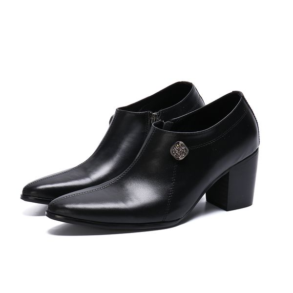 new fashion zipper genuine leather men office shoes large size pointed toe high heel formal party dress shoes, Black
new fashion zipper genuine leather men office shoes large size pointed toe high heel formal party dress shoes, Black