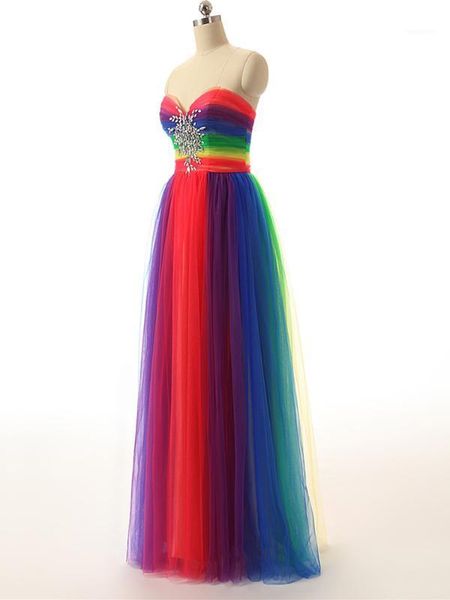 colorful rainbow evening dresses long a line tull beading prom gown sweetheart formal dress1, White;black
colorful rainbow evening dresses long a line tull beading prom gown sweetheart formal dress1, White;black