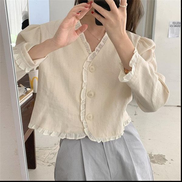ruffles gentle new lady sweet 2021 slim elegance v neck women cotton linen chic high waist coats, Black;brown
ruffles gentle new lady sweet 2021 slim elegance v neck women cotton linen chic high waist coats, Black;brown