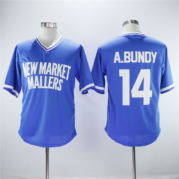 new market mallers 14 al bundy baseball jersey men pullover blue cool base team color breathable embroidery and sewing pure cotton sale, Black 
new market mallers 14 al bundy baseball jersey men pullover blue cool base team color breathable embroidery and sewing pure cotton sale, Black