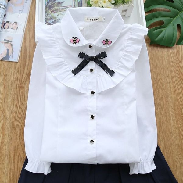 white long sve primary school big cotton princs little girl korean children's foreign sle inch shirt, White;black
white long sve primary school big cotton princs little girl korean children's foreign sle inch shirt, White;black