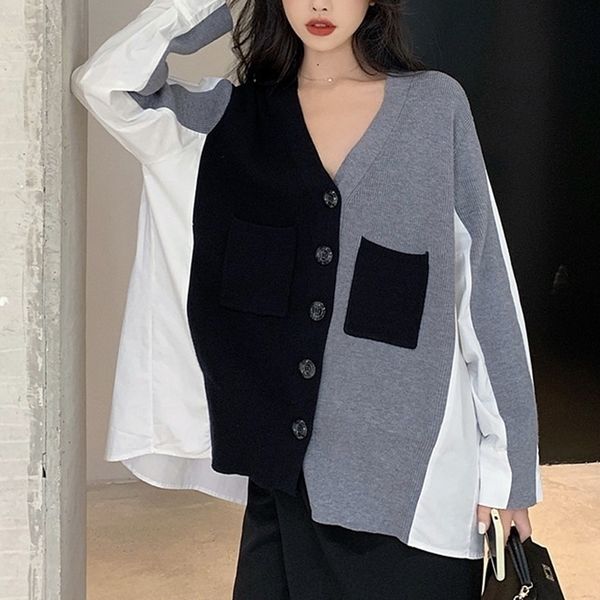 women's sweaters spring autumn loose v-neck stitching sweater cardigan jersey mujer pull femme nouveaute punk jumper female y200910, White;black
women's sweaters spring autumn loose v-neck stitching sweater cardigan jersey mujer pull femme nouveaute punk jumper female y200910, White;black