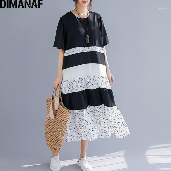 dimanaf plus size women dress summer sundress loose print dot pleated spliced female lady vestido casual cotton beach dress 20191, Black;gray
dimanaf plus size women dress summer sundress loose print dot pleated spliced female lady vestido casual cotton beach dress 20191, Black;gray