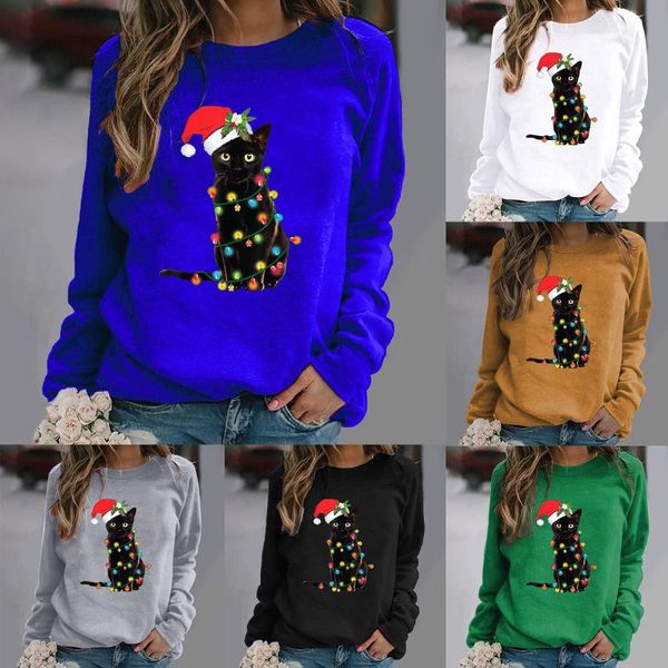 women's blouses & shirts women casual blouse little cat printing cute long sleeve o neck pullover christmas sweater clothes 2021, White
women's blouses & shirts women casual blouse little cat printing cute long sleeve o neck pullover christmas sweater clothes 2021, White