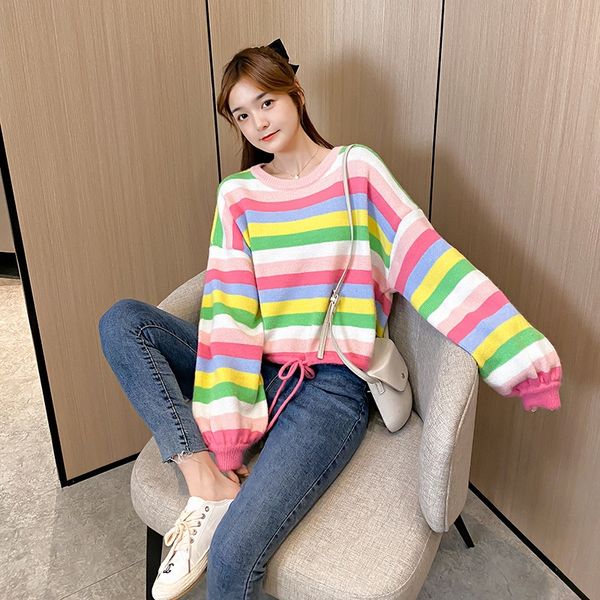 rainbow women's pullover pullover short and loose 2020 new autumn and winter wear korean lazy knitted bottoming shirt stripe dx3ww, White;black
rainbow women's pullover pullover short and loose 2020 new autumn and winter wear korean lazy knitted bottoming shirt stripe dx3ww, White;black