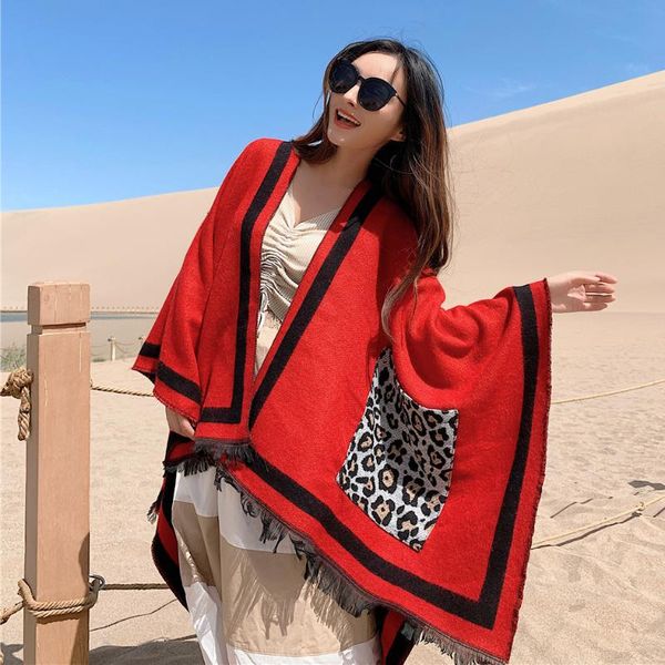 autumn and winter ladies cape shawl retro folk style warmth leopard print pocket woven imitation cashmere split long shawl, Blue;gray
autumn and winter ladies cape shawl retro folk style warmth leopard print pocket woven imitation cashmere split long shawl, Blue;gray