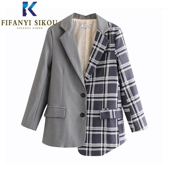 women's suits & blazers 2021 women plaid patchwork blazer coat asymmetry single breasted suit female loose vintage jacket outerwear1, White;black
women's suits & blazers 2021 women plaid patchwork blazer coat asymmetry single breasted suit female loose vintage jacket outerwear1, White;black