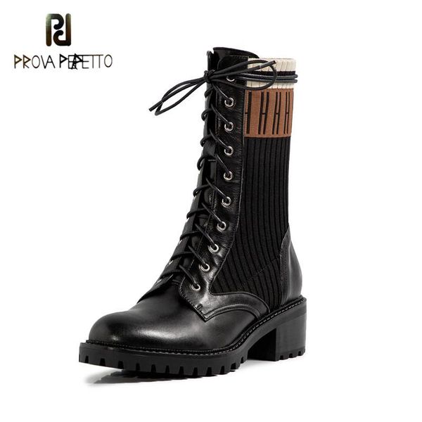 2020 autumn / winter models color matching knitted stretch boots cowhide thick heel lace-up mid-heel socks boots women, Black
2020 autumn / winter models color matching knitted stretch boots cowhide thick heel lace-up mid-heel socks boots women, Black