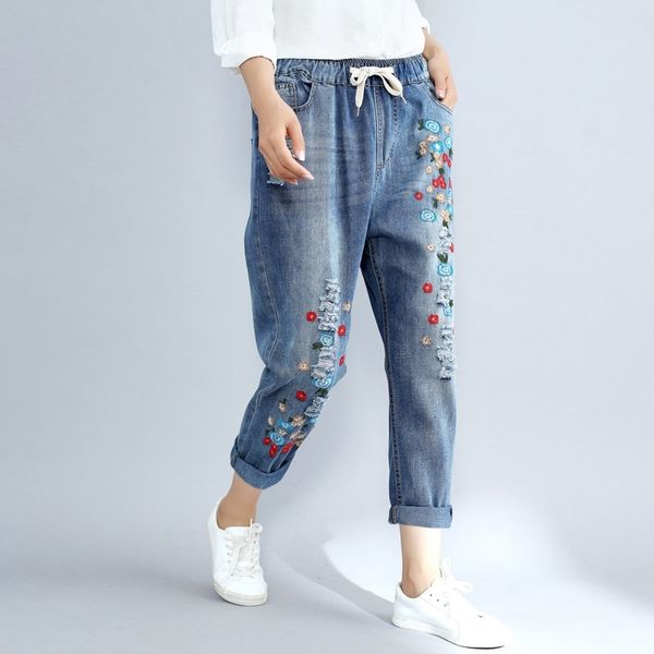 plus size 3xl floral embroidery boyfriend ripped jeans for women harem pants lace up drawstring denim jeans vaqueros mujer 210202, Blue
plus size 3xl floral embroidery boyfriend ripped jeans for women harem pants lace up drawstring denim jeans vaqueros mujer 210202, Blue