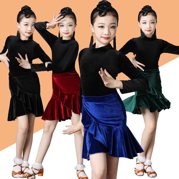 stage wear 4 colors latin dance clothes girls practice children's professional competition performance velvet dresses winter skirts, Black;red
stage wear 4 colors latin dance clothes girls practice children's professional competition performance velvet dresses winter skirts, Black;red
