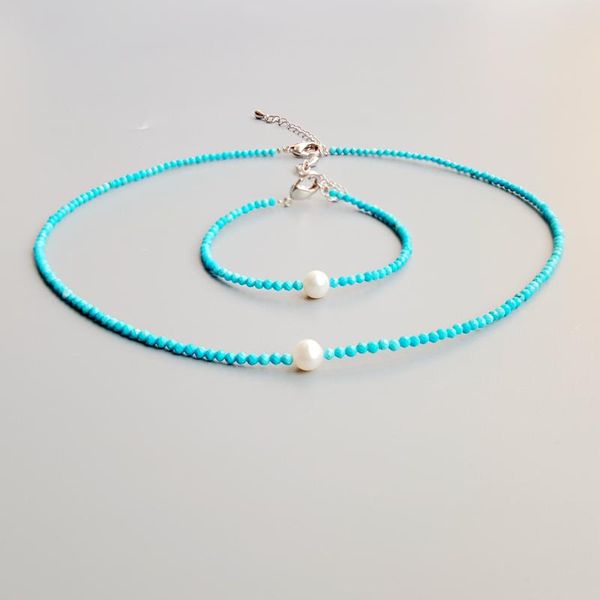 turquoises freshwater pearl beads choker necklace bracelet set natural stone popular jewelry for women nice gift, Silver
turquoises freshwater pearl beads choker necklace bracelet set natural stone popular jewelry for women nice gift, Silver
