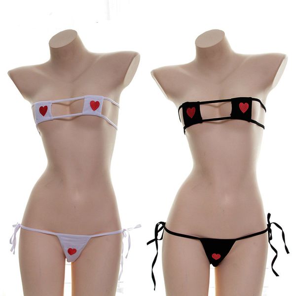 suit with lace up and embroidered bikini, White;black 
suit with lace up and embroidered bikini, White;black