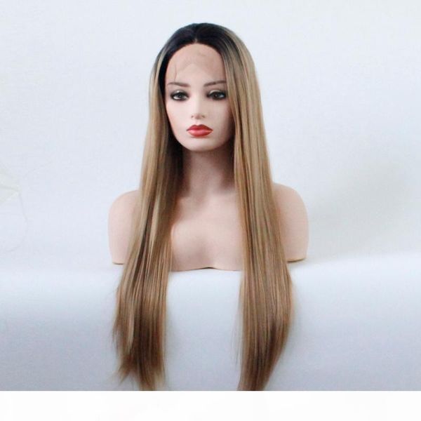 ombre lace front wigs synthetic dark roots two tones color heat resistant fiber long straight hair 1b 27 color ombre blonde synthetic wig, Black;brown
ombre lace front wigs synthetic dark roots two tones color heat resistant fiber long straight hair 1b 27 color ombre blonde synthetic wig, Black;brown