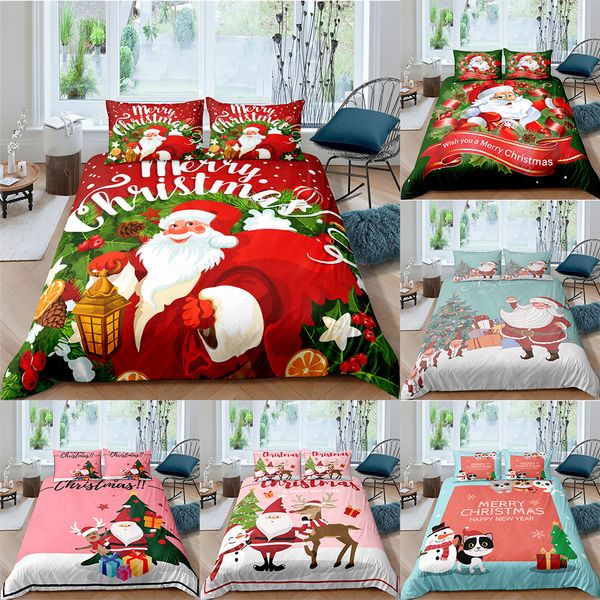 

zeimon christmas santa claus printed bedding set 2/3pcs duvet cover pillowcase twin full queen bed gift for kids