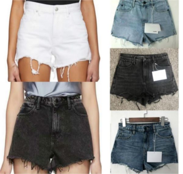 women's high waist irregular rough denim shorts a2, Blue