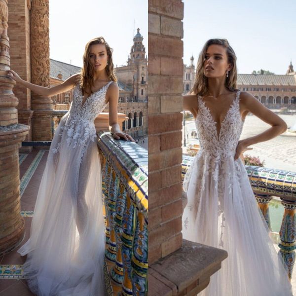 2021 lace wedding dresses deep v neck tulle appliques a-line bridal gowns custom made backless sweep train plus size wedding dress, White
2021 lace wedding dresses deep v neck tulle appliques a-line bridal gowns custom made backless sweep train plus size wedding dress, White